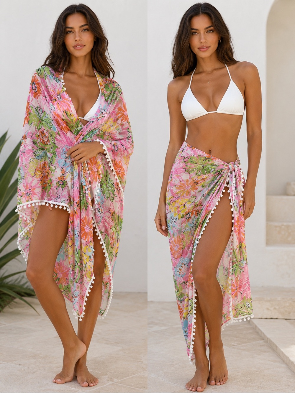 Lilly Pulitzer Target 20th Anniversary Floral Pom Pom Shawl Wrap Coverup OS